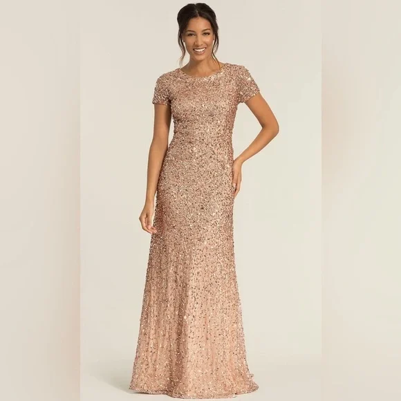 Anthropologie BHLDN Adrianna Papell Lucent Elegant Gold Sequin Evening G… - Picture 5 of 10